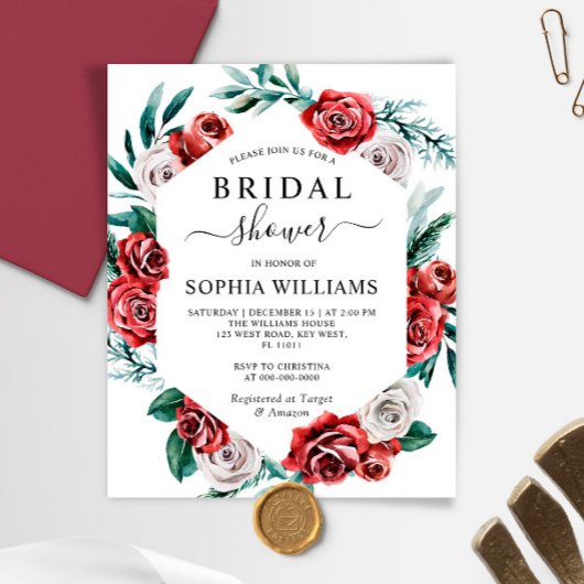 Papier Budget Red Rose & Green Bridal Shower Invitation