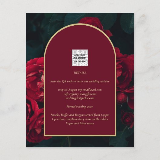 Papier BUDGET Red Roses ForêtVert Mariage d'hiver INVITAT (Dos)