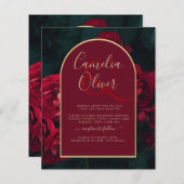 Papier BUDGET Red Roses ForêtVert Mariage d'hiver INVITAT (Devant / Derrière)