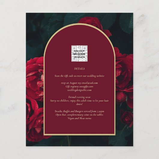 Papier BUDGET Red Roses ForêtVert Mariage d'hiver INVITAT (Dos)