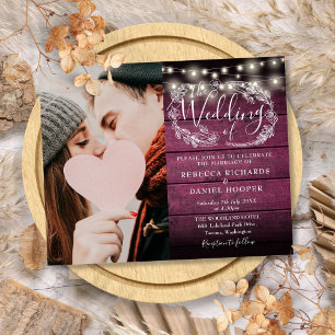 Papier Budget Red Rustic Lumières Photo Wedding Invitatio