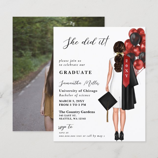 Papier Budget Red Simple Photo Elle L'A Fait Graduation (Devant / Derrière)