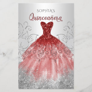 Papier Budget Red Sparkle Robe Quinceañera Invitation