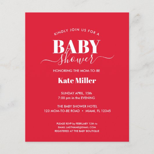 PAPIER BUDGET RED WHTE GENDER BABY SHOWER NEUTRE (Devant)