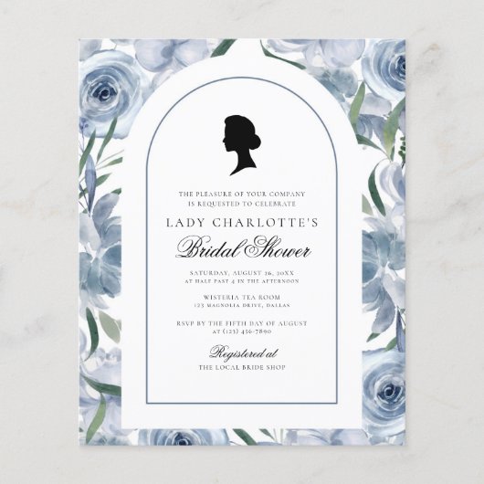 Papier Budget Regency Dusty Blue Bridal Shower Invitation (Devant)
