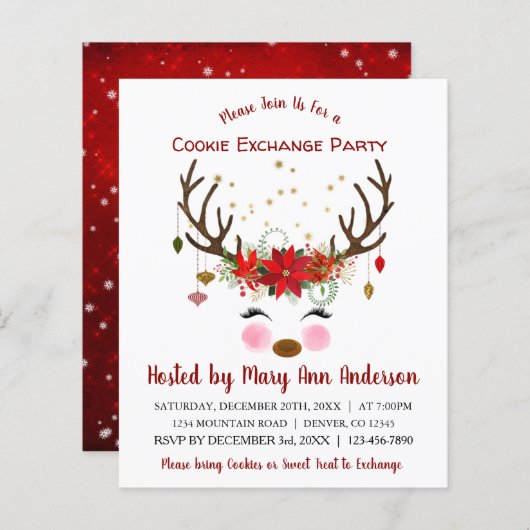 Papier Budget Reinder Christmas Cookie Exchange Party (Devant / Derrière)