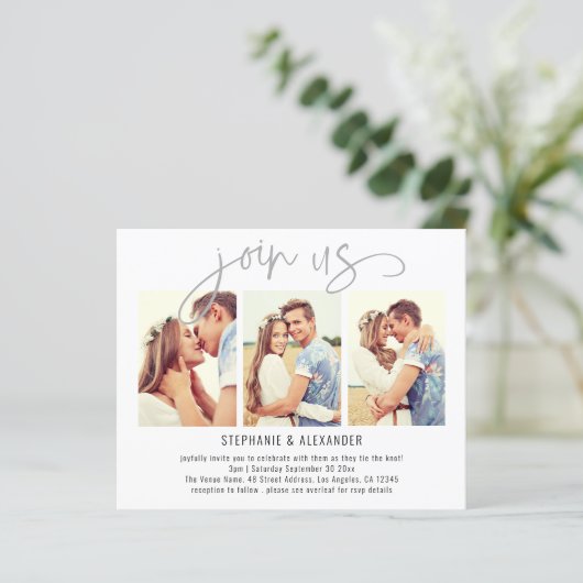 Papier BUDGET Rejoignez-nous 3 Photos Script Wedding Invi (Debout devant)