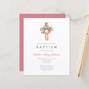 Papier Budget Religieux Croix rose Floral Girl Baptism