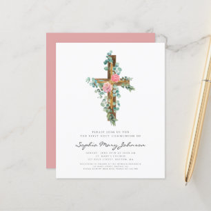 Papier Budget Religieux Pink Floral Cross Première Commun