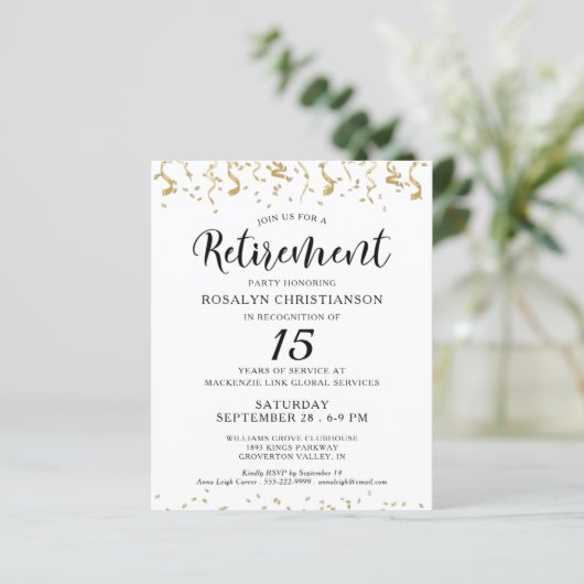 Papier Budget Retraite Partie Confetti Script Invitation (Debout devant)