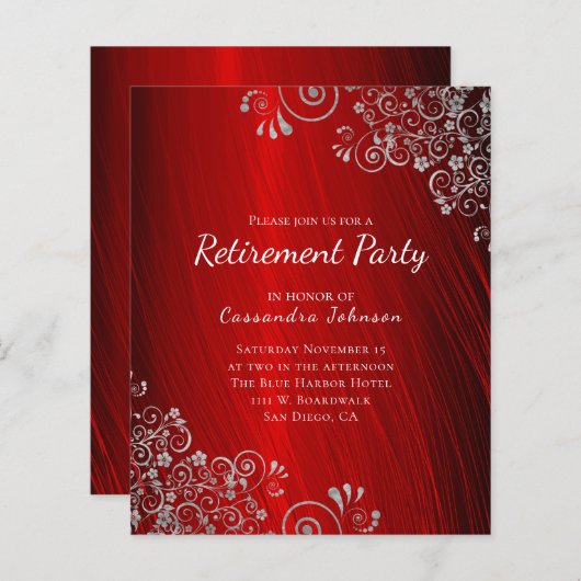 Papier Budget Retraite Party Ruby Red Invitation (Devant / Derrière)
