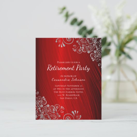 Papier Budget Retraite Party Ruby Red Invitation (Debout devant)