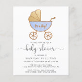 Papier Budget Retro Blue Carriage bébé garçon Invitation (Devant)
