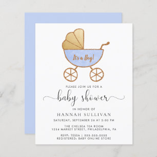 Papier Budget Retro Blue Carriage bébé garçon Invitation 