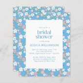 Papier Budget Retro Boho Blue Ditsy Fête des mariées flor (Devant / Derrière)