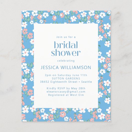 Papier Budget Retro Boho Blue Ditsy Fête des mariées flor (Devant)