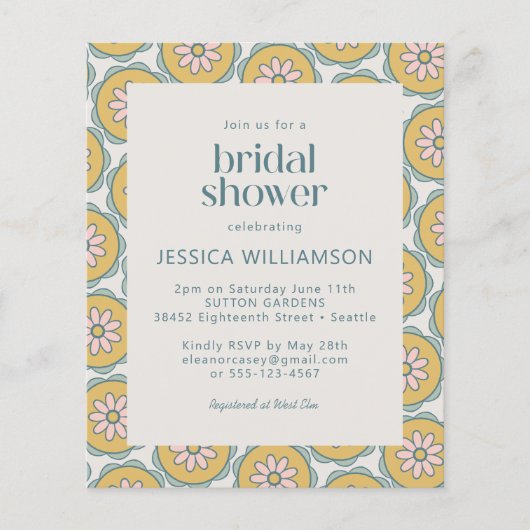 Papier Budget Retro Boho Floral Pastel Fête des mariées (Devant)