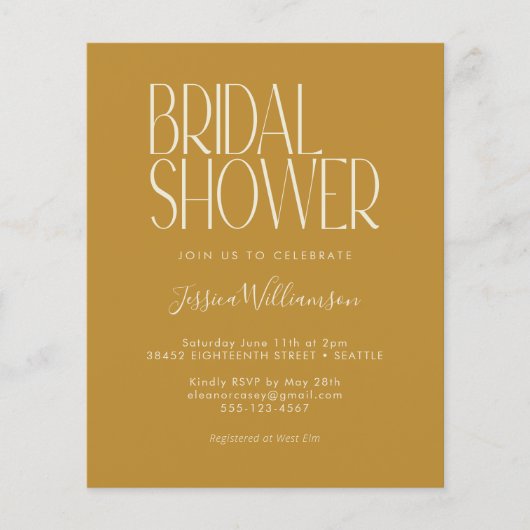 Papier Budget Retro Boho Yellow Bridal Shower Invitation (Devant)