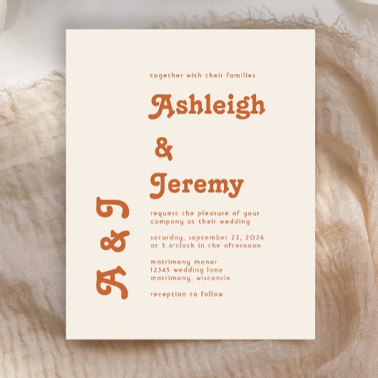 Papier Budget Retro Burnt Orange Minimal Wedding Invitati