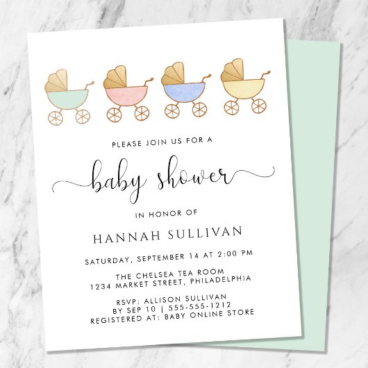 Papier Budget Retro Carrières Baby shower Invitation