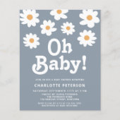 Papier Budget Retro Daisy Baby shower bleu Invitation (Devant)