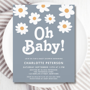 Papier Budget Retro Daisy Baby shower bleu Invitation
