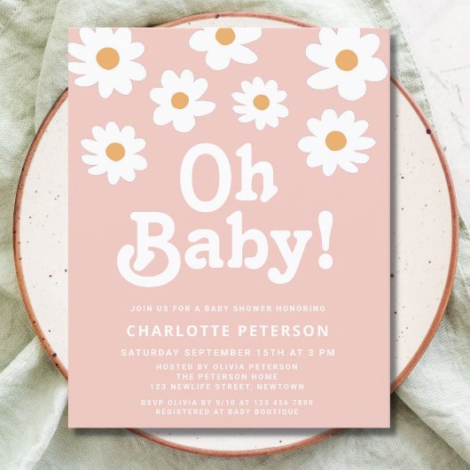 Papier Budget Retro Daisy Baby shower rose Invitation