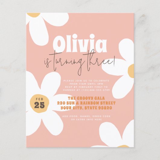 Papier Budget Retro Daisy Boho Super fille fête d'anniver (Devant)