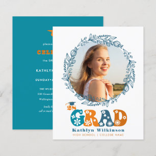 Papier BUDGET Rétro Floral Wreath Graduation Invitation