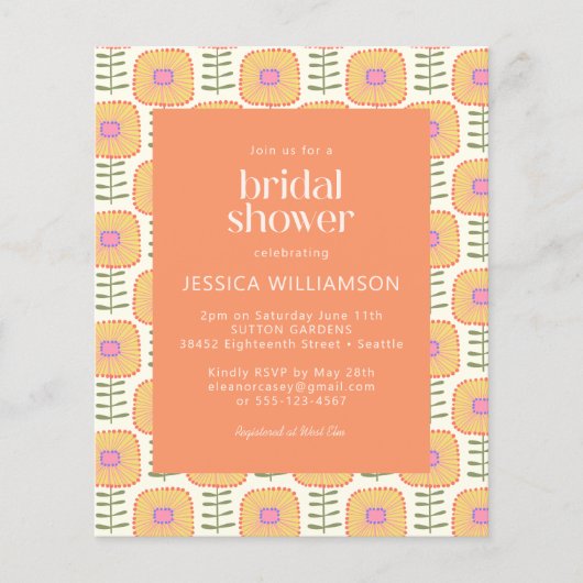 Papier Budget Retro Jaune Orange Fête des mariées Fleur (Devant)