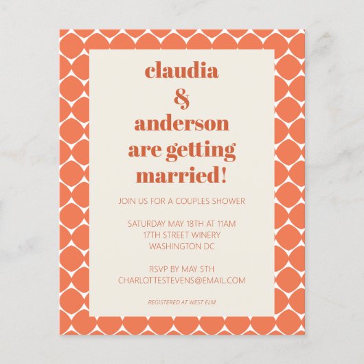 Papier Budget Rétro Orange Géométrie Couples Invitation d (Devant)