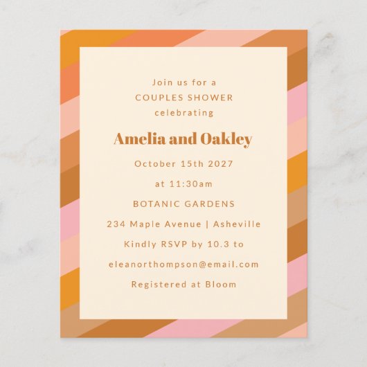 Papier Budget Retro Rose Orange Couples Douche Invitation (Devant)