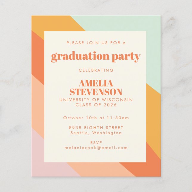 Papier Budget Retro Stripes Graduation Party Invitation (Devant)