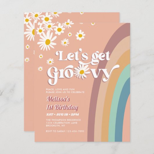 Papier Budget Retro Super Daisy Rainbow Anniversaire (Devant / Derrière)