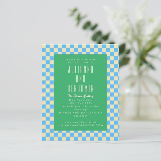 Papier Budget Retro tableau de bord bleu Mariage vert (Debout devant)