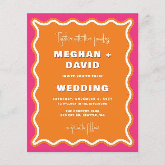 Papier Budget Retro Wavy Pink Orange Mariage photo (Devant)