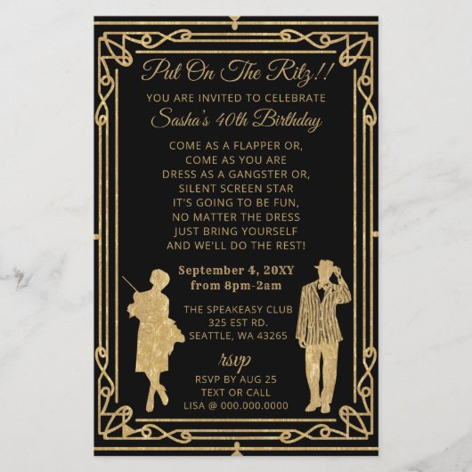 Papier Budget Roaring 20 flapper girl gangster Invitation (Devant)