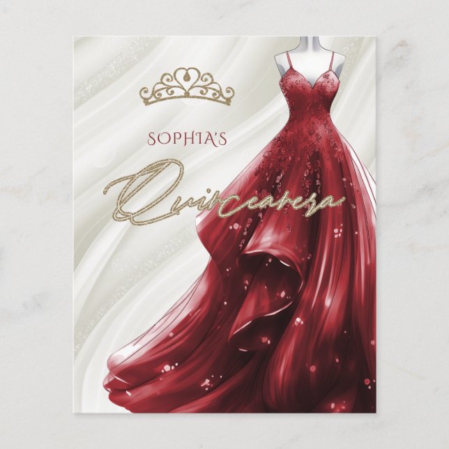 Papier Budget Robe Rouge Bourgogne Quinceañera Invitation (Devant)