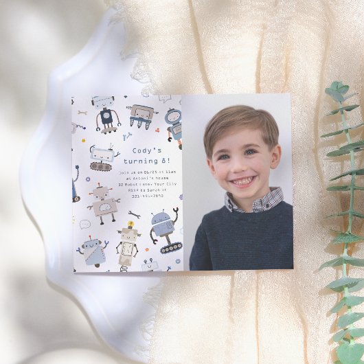 Papier Budget Robot Anniversaire Fête Photo Invitation