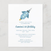 Papier Budget Rocket Ship Blue 1er Anniversaire Invitatio (Devant)