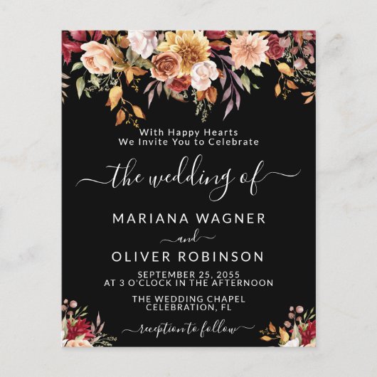 Papier Budget Romantique Chute Florale Mariage noir (Devant)