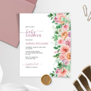 Papier Budget Romantique Rose Flower Baby shower Invitati