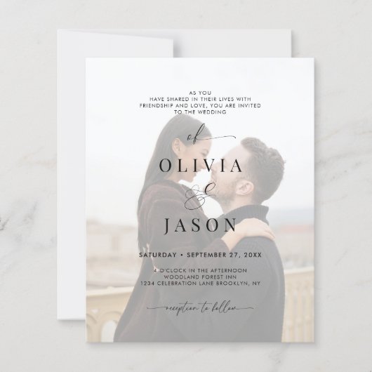 Papier BUDGET Romantique Script noir blanc photo Mariage (Devant)