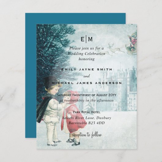 Papier Budget Romantique Vintage Noël Mariage Invitation (Devant / Derrière)