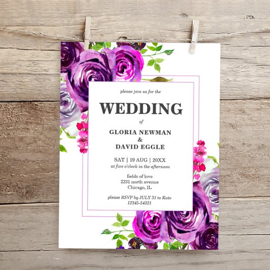 Papier Budget Romantique violet Faire-part de mariage flo