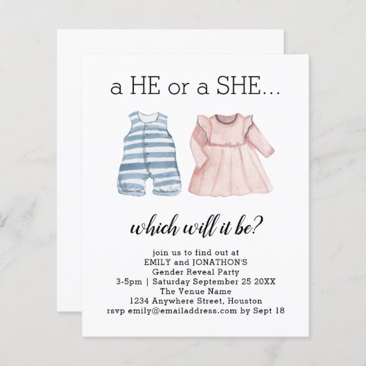 Papier Budget Romper Robe He She She Gender Reveillez Inv (Devant / Derrière)