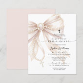 Papier Budget Rosary Bow First Holy Communion Invitation (Devant / Derrière)