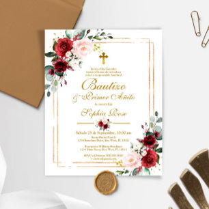 Papier Budget Rosas para Bautizo & Primer Añito Invitatio