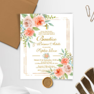 Papier Budget Rosas para Bautizo & Primer Añito Invitatio