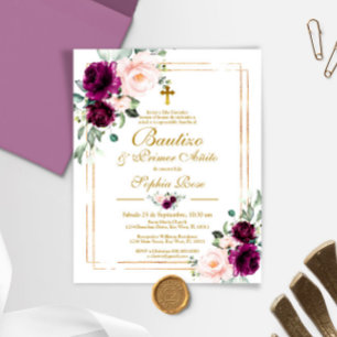 Papier Budget Rosas para Bautizo & Primer Añito Invitatio